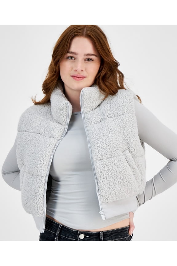 QUIET GRAY Juniors' Sherpa Puffer Vest, US Small