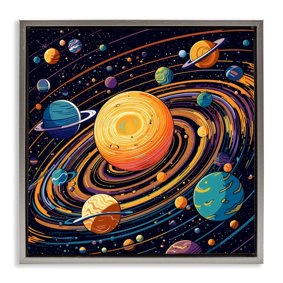 Stupell Industries Planet Illustration Spiral Gray Framed Floater Canvas Wall Art, design by Creative Studio, 25 x 25