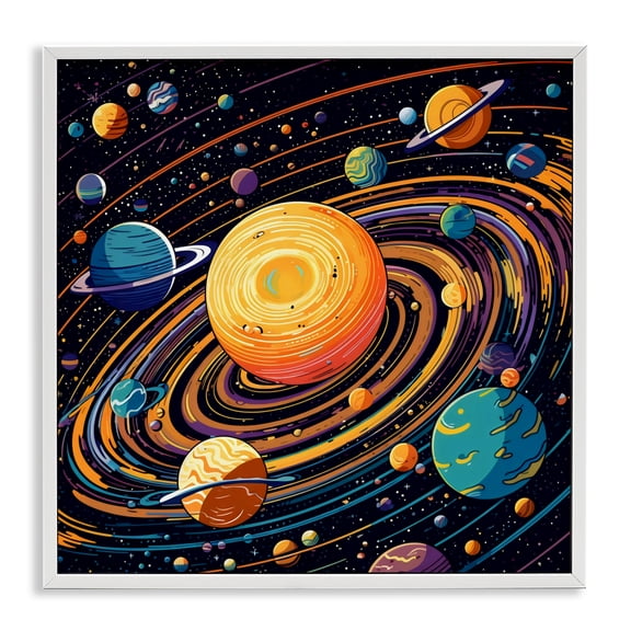 Stupell Industries Planet Illustration Spiral White Framed Giclee Art, design by Creative Studio, 24 x 24