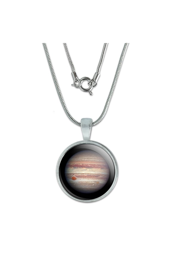 Planet Jupiter Solar System 0.75" Pendant with Sterling Silver Plated Chain