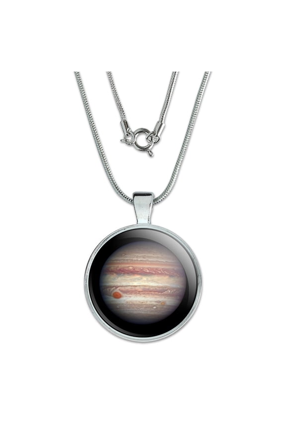 Planet Jupiter Solar System 1" Pendant with Sterling Silver Plated Chain