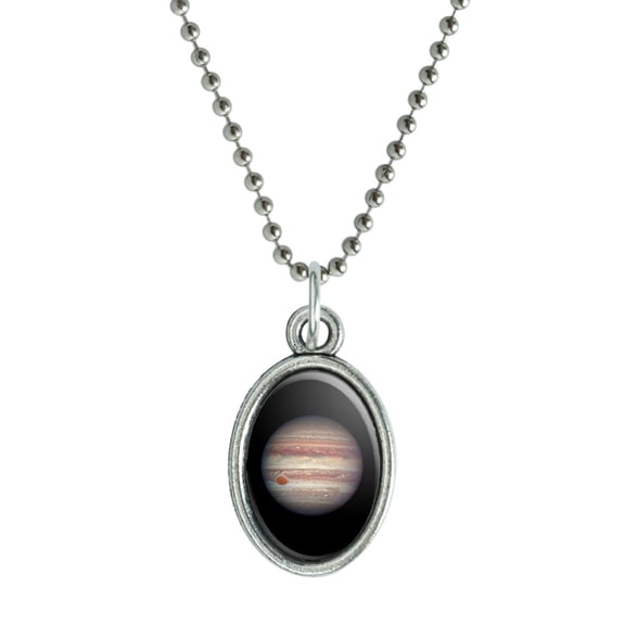 Planet Jupiter Solar System Antiqued Oval Charm Pendant with Chain