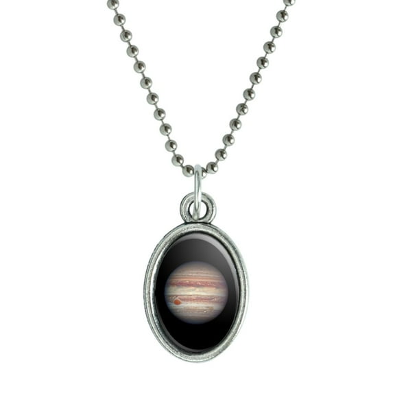 Planet Jupiter Solar System Antiqued Oval Charm Pendant with Chain