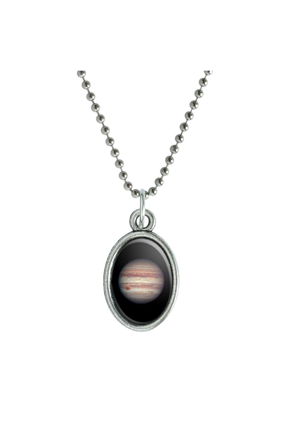 Planet Jupiter Solar System Antiqued Oval Charm Pendant with Chain