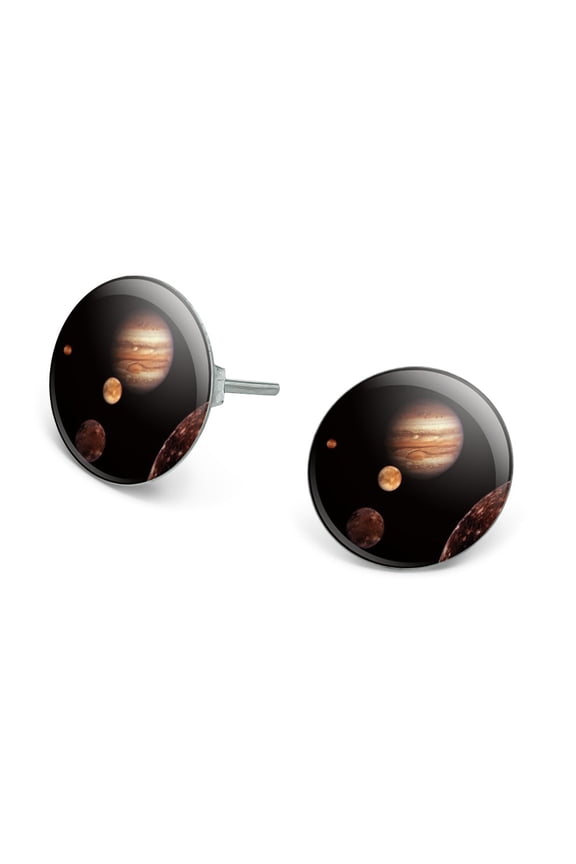 Planet Jupiter With Io Europa Ganymede and Callisto Moons Space Novelty Silver Plated Stud Earrings