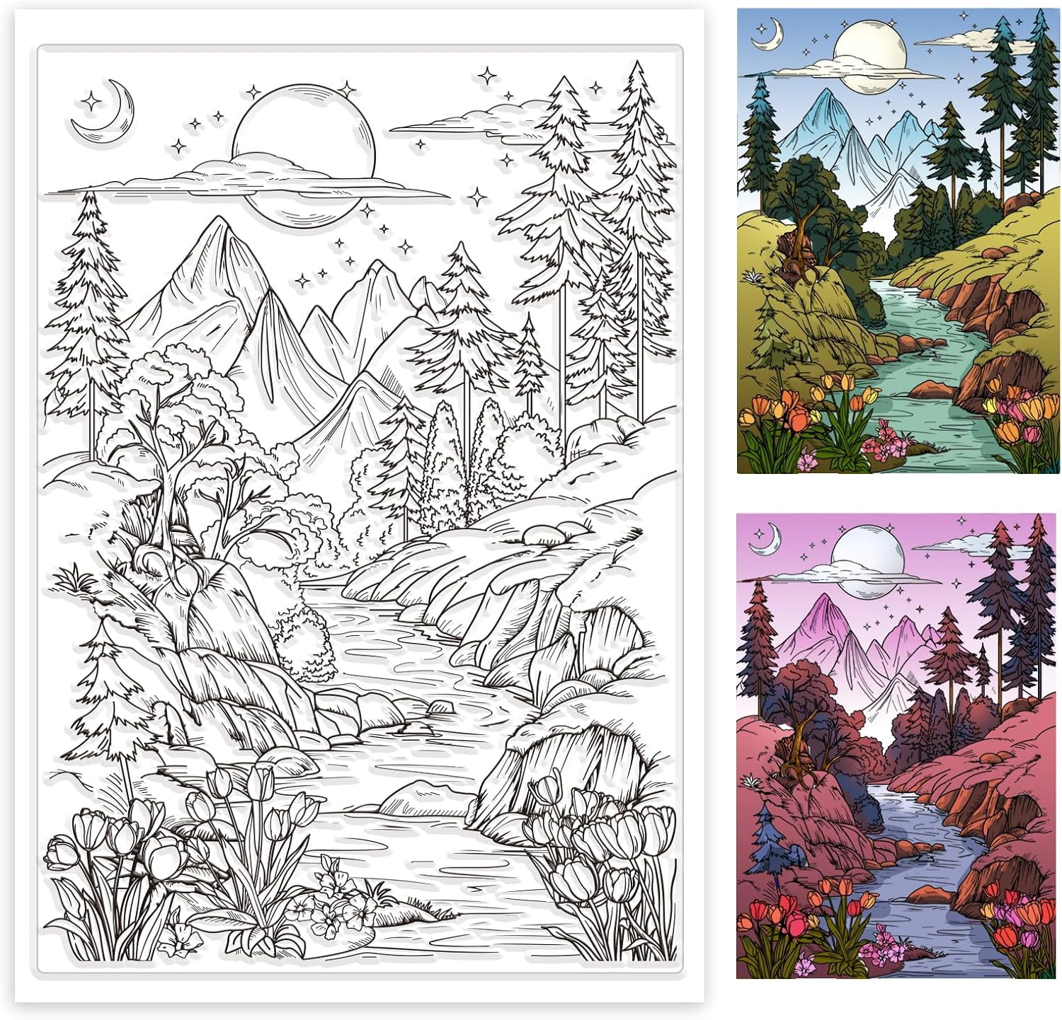 Planet Landscape Background Clear Stamp for Card Making River Tree ...