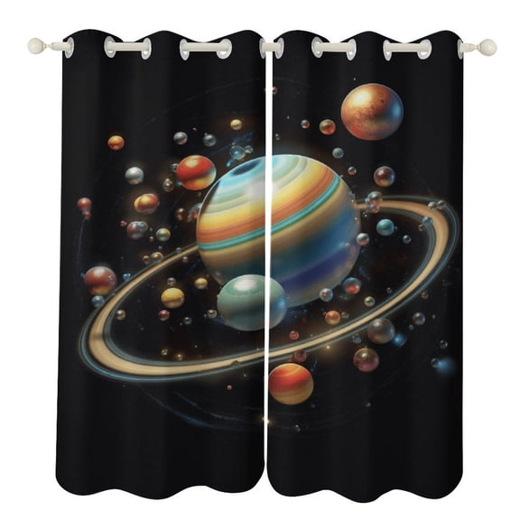 Planet Mars Mercury Jupiter Curtains Aesthetic Envrionmental Friendly Picture, Living Room Bedroom Window Drapes 2 Panel Set
