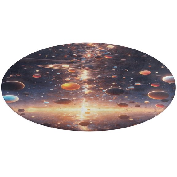Planet Mars Mercury Jupiter Floral Medallion Round Rug - Small Round Area Rug, Soft Non-Slip Machine Washable Bedroom Mat Indoor Accent Entry Carpet for Office Desk Dorm Hallway