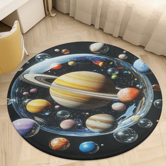 Planet Mars Mercury Jupiter Round Rugs -Washable Non-Slip Small Round Area Rug Throw Soft Circle Rugs for Bedroom, Modern Print Indoor Carpet for Entryway Sofa Living Room