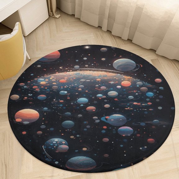 Planet Mars Mercury Jupiter Round Rugs -Washable Non-Slip Small Round Area Rug Throw Soft Circle Rugs for Bedroom, Modern Print Indoor Carpet for Entryway Sofa Living Room