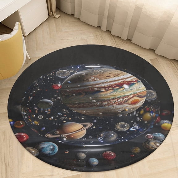 Planet Mars Mercury Jupiter Round Rugs -Washable Non-Slip Small Round Area Rug Throw Soft Circle Rugs for Bedroom, Modern Print Indoor Carpet for Entryway Sofa Living Room