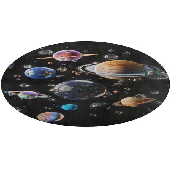 Planet Mars Mercury Jupiter Round Rugs -Washable Non-Slip Small Round Area Rug Throw Soft Circle Rugs for Bedroom, Modern Print Indoor Carpet for Entryway Sofa Living Room