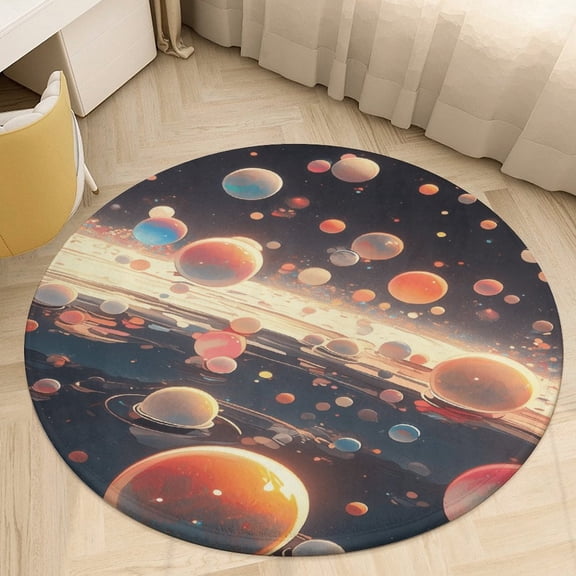 Planet Mars Mercury Jupiter Round Rugs -Washable Non-Slip Small Round Area Rug Throw Soft Circle Rugs for Bedroom, Modern Print Indoor Carpet for Entryway Sofa Living Room