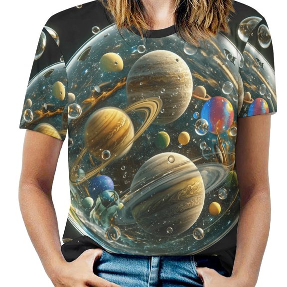 Planet Mars Mercury Jupiter Women's T-Shirt Short Sleeve T Shirts Tops Tee Ladies Loose T