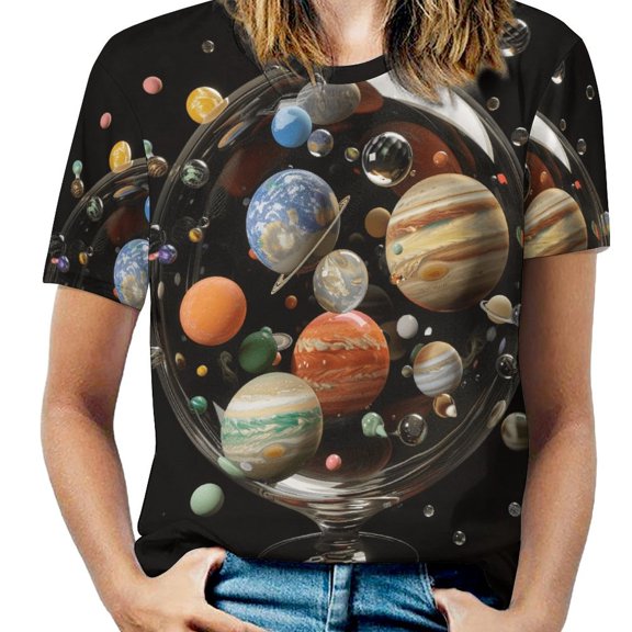 Planet Mars Mercury Jupiter Women's T-Shirt Short Sleeve T Shirts Tops Tee Ladies Loose T