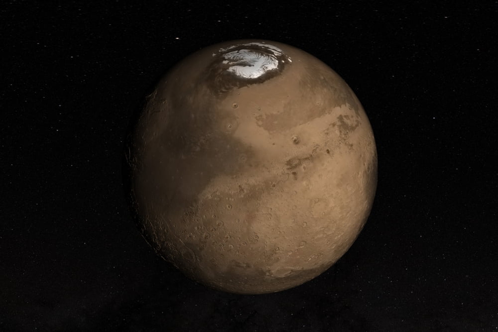 Planet Mars slightly tilted to show the Martian North Pole Canvas Art - Stocktrek Images (35 x 23)