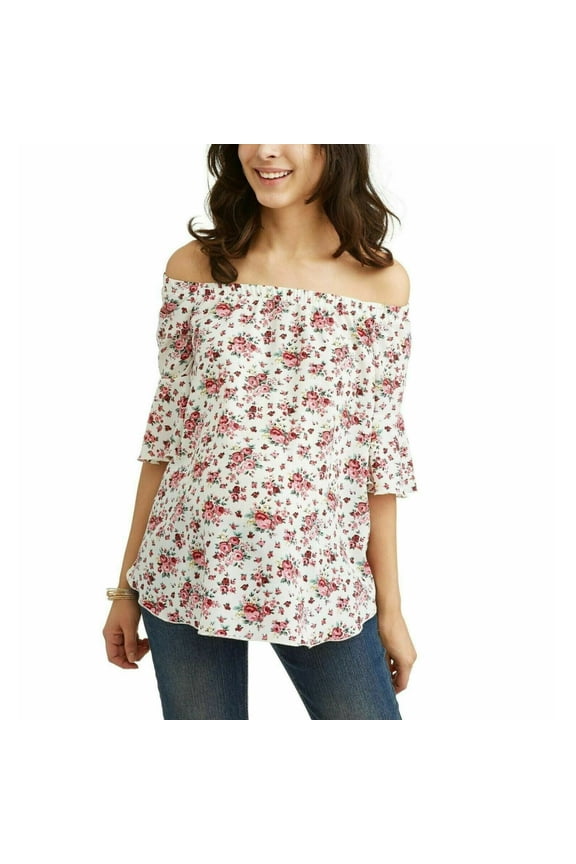 Blouse Maternity Size XL Floral Crepe Off the Shoulder