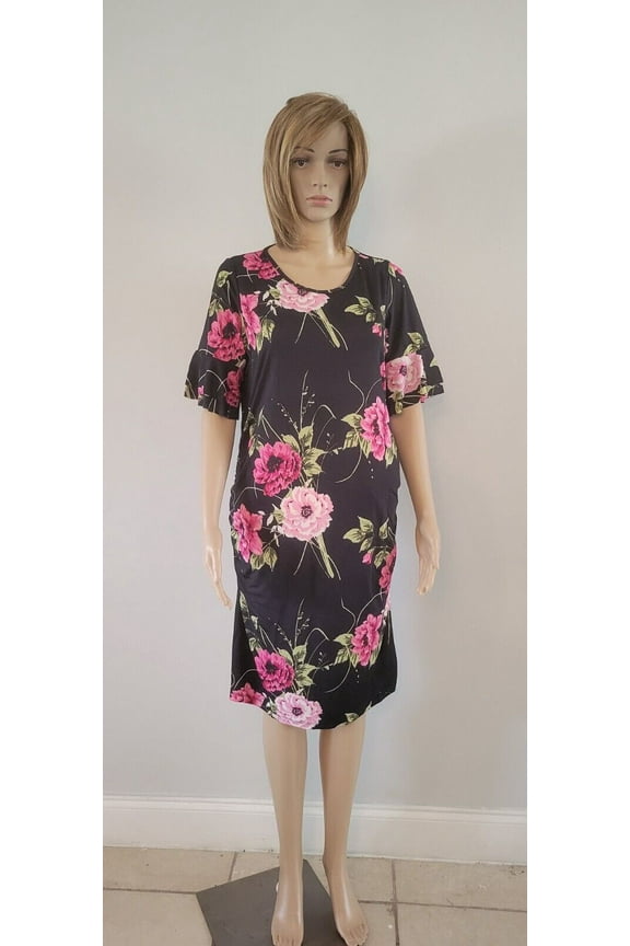Dress Maternity Size M Black/Floral Short Sleeve