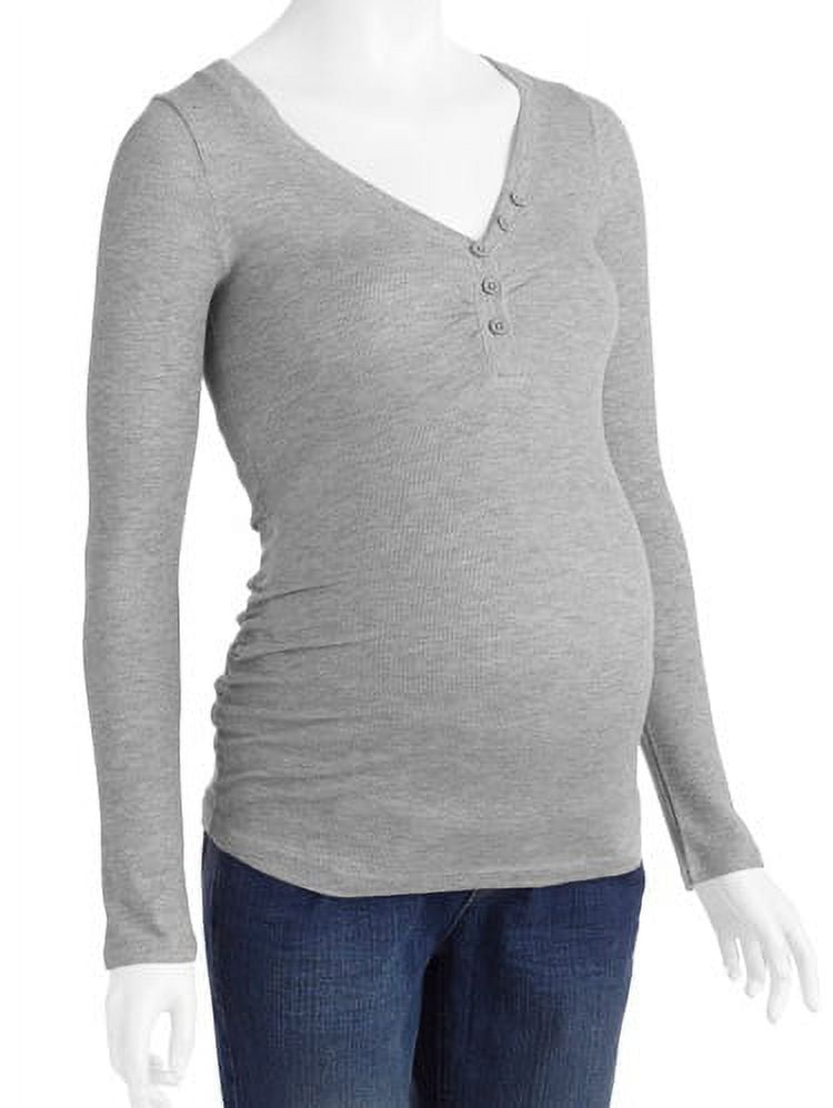 Planet Motherhood Maternity Fitted V-Neck Henley With Flattering Side ...