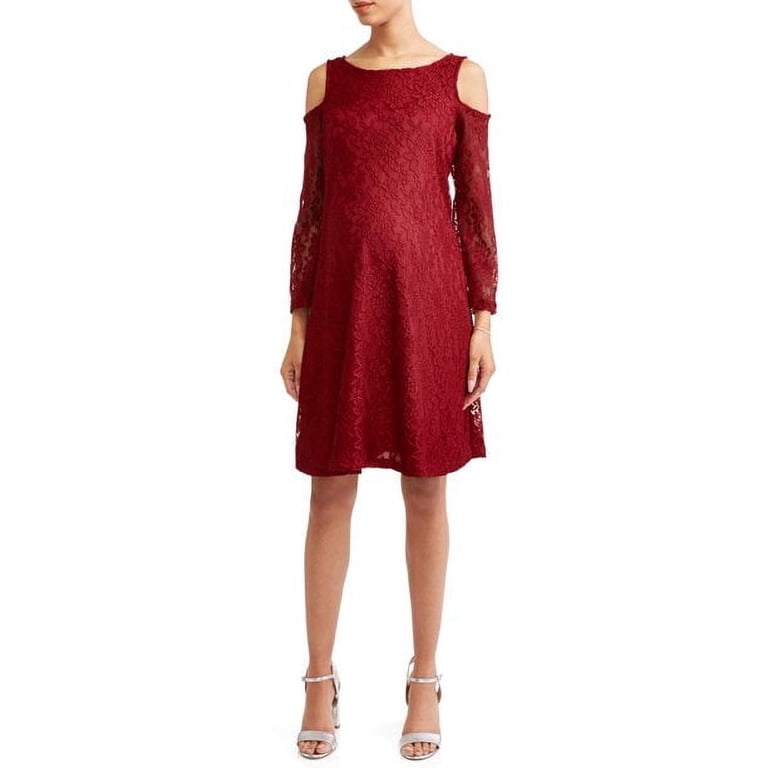 Planet Motherhood Maternity Lace Cold Shoulder Swing Dress - Walmart.com