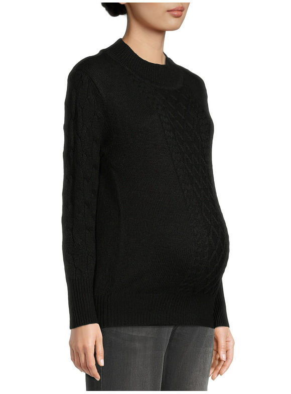 Planet Motherhood Maternity Women's Mock Neck Cable Sweater