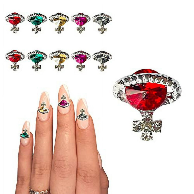Brilucky Planet Nail Charms,10Pcs 3D Ufo Nail Charms Diamonds Art Saturn Shape Decoration, Shiny Acrylic Nails Rhinestones, Nail Gems and Crystals Jewels(