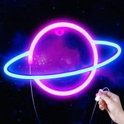 Planet Neon Sign - USB Powered Saturn LED Light with On/Off Switch, Planet Led Sign for Wall Decor - Aesthetic Hanging Saturn Neon Light for Bedroom, Gaming Room