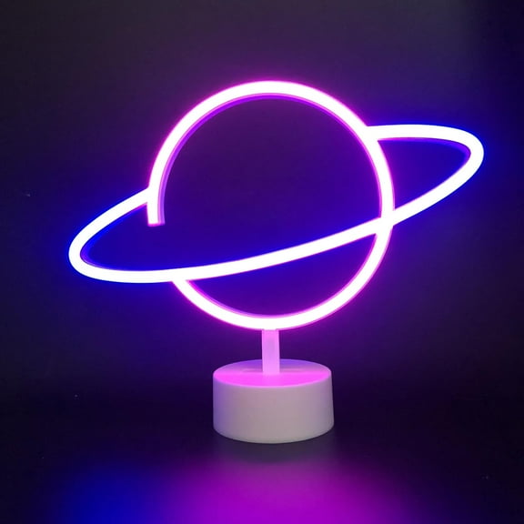 Planet Neon Signs Table Lamps Blue Pink Planet Night Light Neon Lights with Holder Base Home Decor Light LED Universe Light for Home Christmas Birthday Kids Room Wedding Party Decor