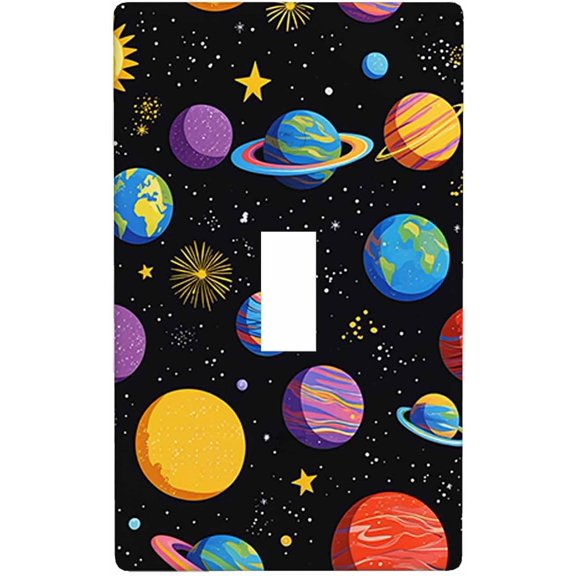 Planet Outer Space Single Toggle Covers Galaxy Moon Earth Sun Universe Planets Star 1 Gang Wall Plate Decoration Light Switch Covers Bathroom Home Kitchen