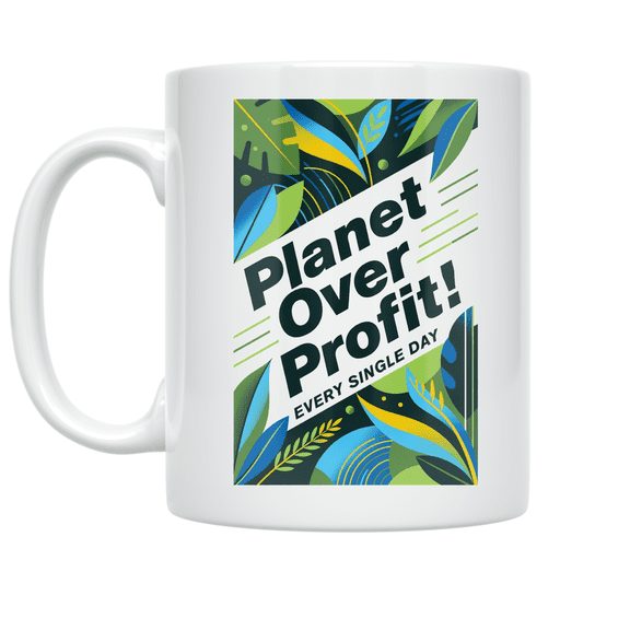 Planet Over Profit Design - Environmental Activist - 11 oz Ceramic Coffee Mug