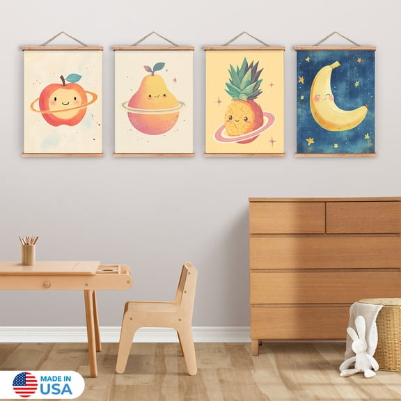 Planet Pals Set of 4 Magnetic Wood Frame Hanger by Dancing Littles Jungle - Size 17.5x24 Inch