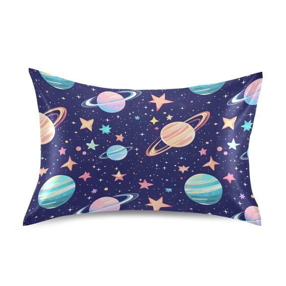Planet Pattern Pillowcase Queen Size 30''x20'' Satin Double-Sided Print Soft Wrinkle Resistant