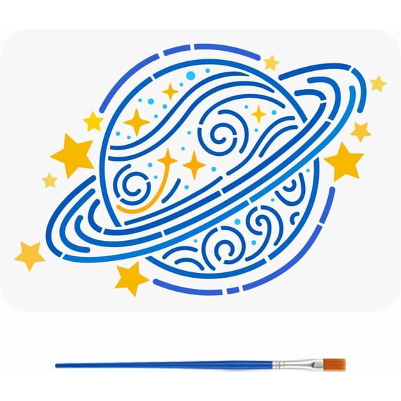 Planet Pattern Stencil with a Paint Brush 11.7x8.3Inch Planet of Dreams Painting Stencil Reusable PET Science Fiction Theme Decoration Template