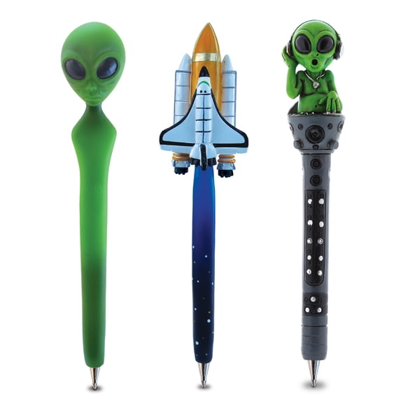 Planet Pens Bundle of Cute Alien, Alien DJ & Space Shuttle Novelty Pens - 3 Pack