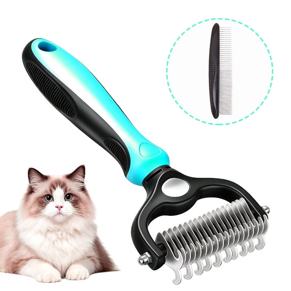 Planet Pet Grooming Brush - 2-Sided Dematting Comb and Undercoat Rake for Dogs and Cats,Extra Wide, Blue, Dog Grooming Brush, Dog Shedding Brush
