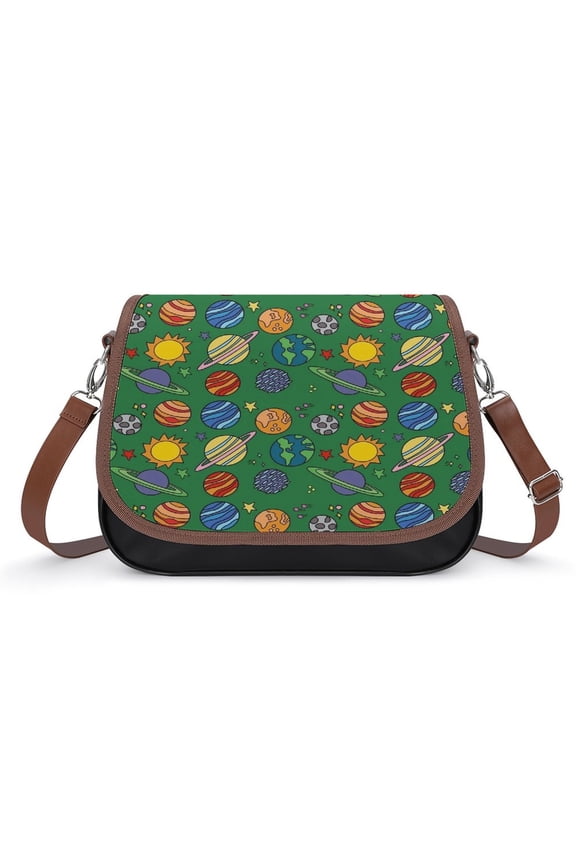 Planet Print Space Earth Astronomy Science Green Vintage Crossbody Bag for Women Medium Leather Hobo Bags Shoulder Bag Classic City Leather Satchels