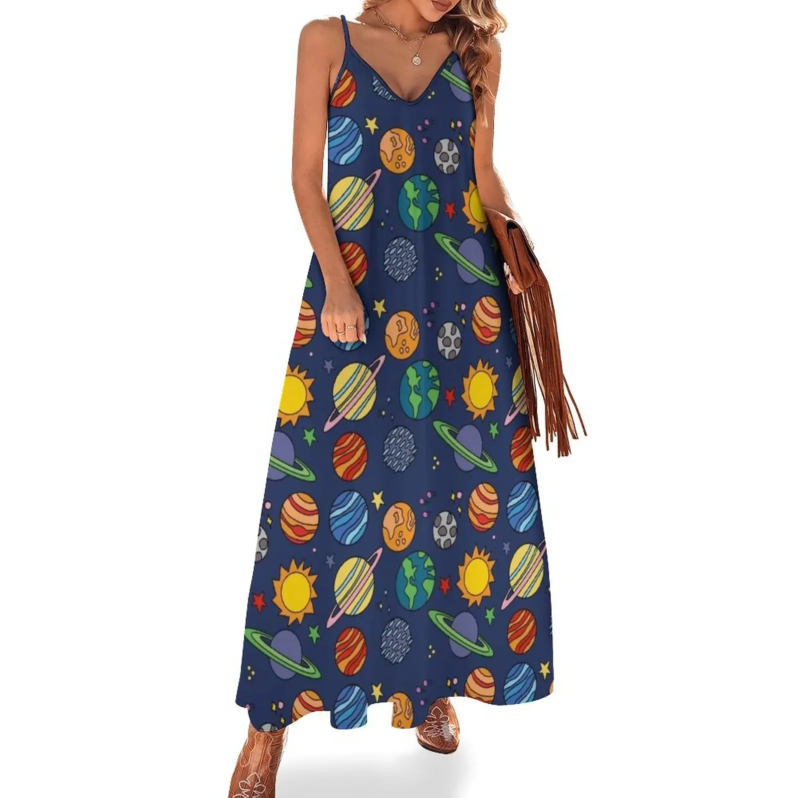 Print Space Earth Astronomy Science Sleeveless Dress