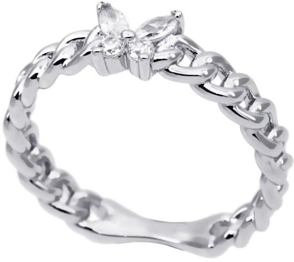Planet Pure Women's Simulated Diamonds Butterfly Ring in Recycled Sterling Silver Size 8