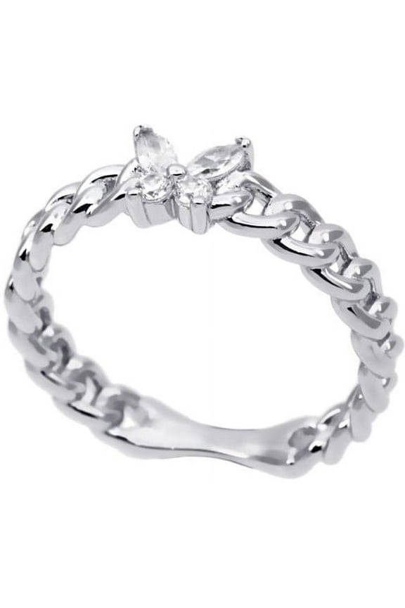 Women's Simulated Diamonds Butterfly Ring in Recycled Sterling Silver Size 8