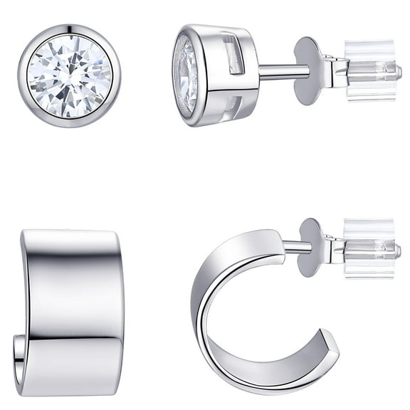 Planet Pure Women's Simulated Diamonds Earring Set in Recycled Sterling Silver