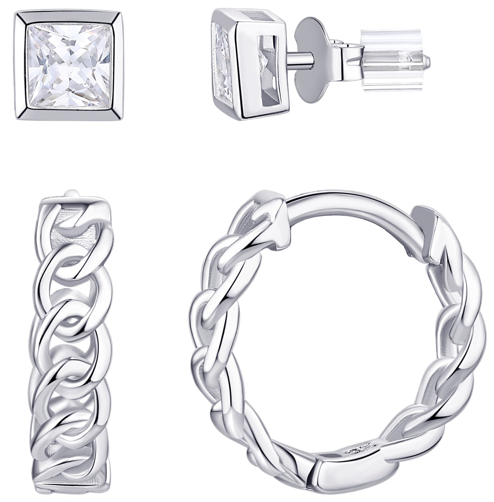 Planet Pure Women's Simulated Diamonds Earring Set in Recycled Sterling Silver