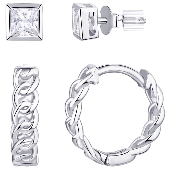 Planet Pure Women's Simulated Diamonds Earring Set in Recycled Sterling Silver