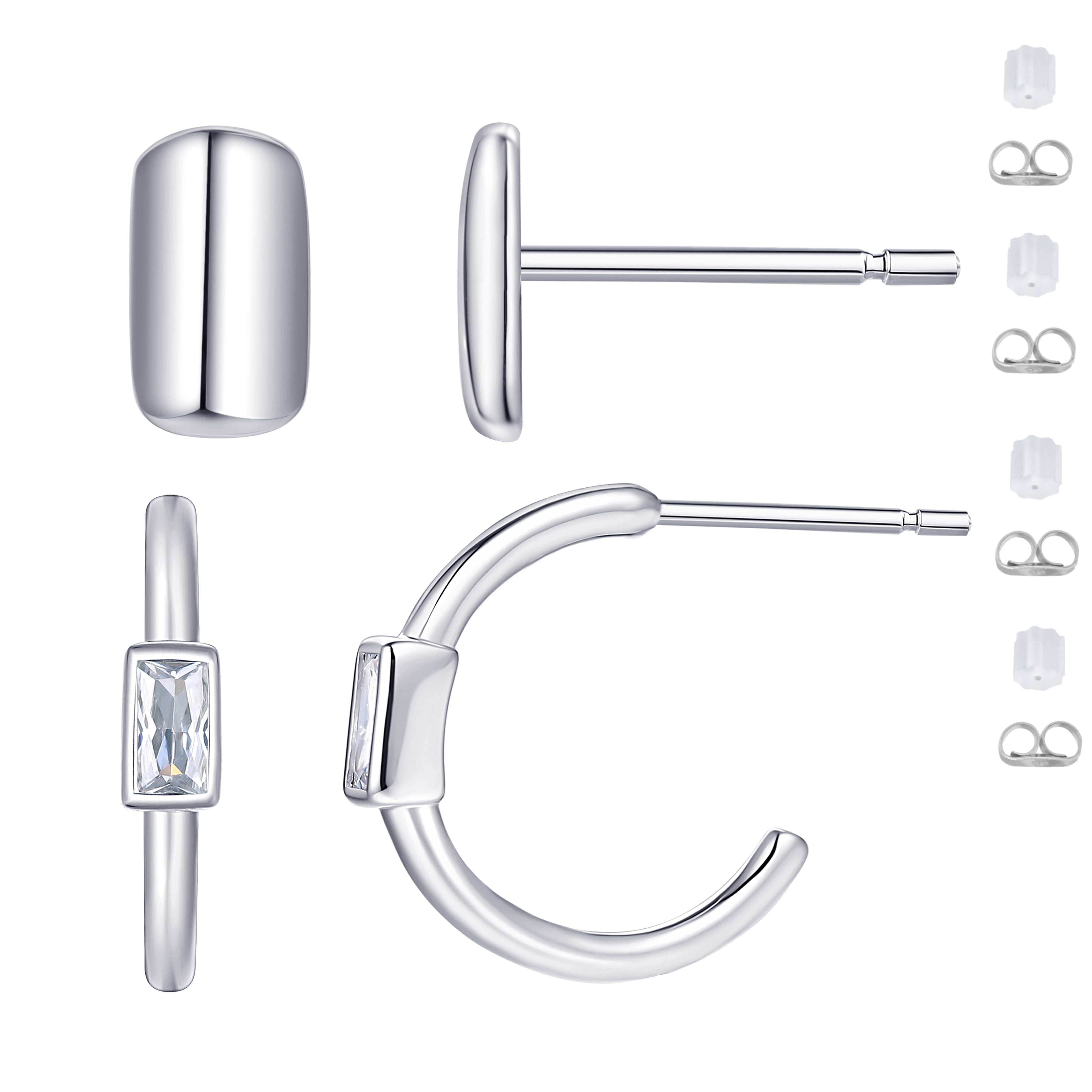 Planet Pure Women's Simulated Diamonds Earring Set in Recycled Sterling Silver