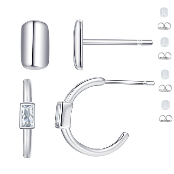 Planet Pure Women's Simulated Diamonds Earring Set in Recycled Sterling Silver