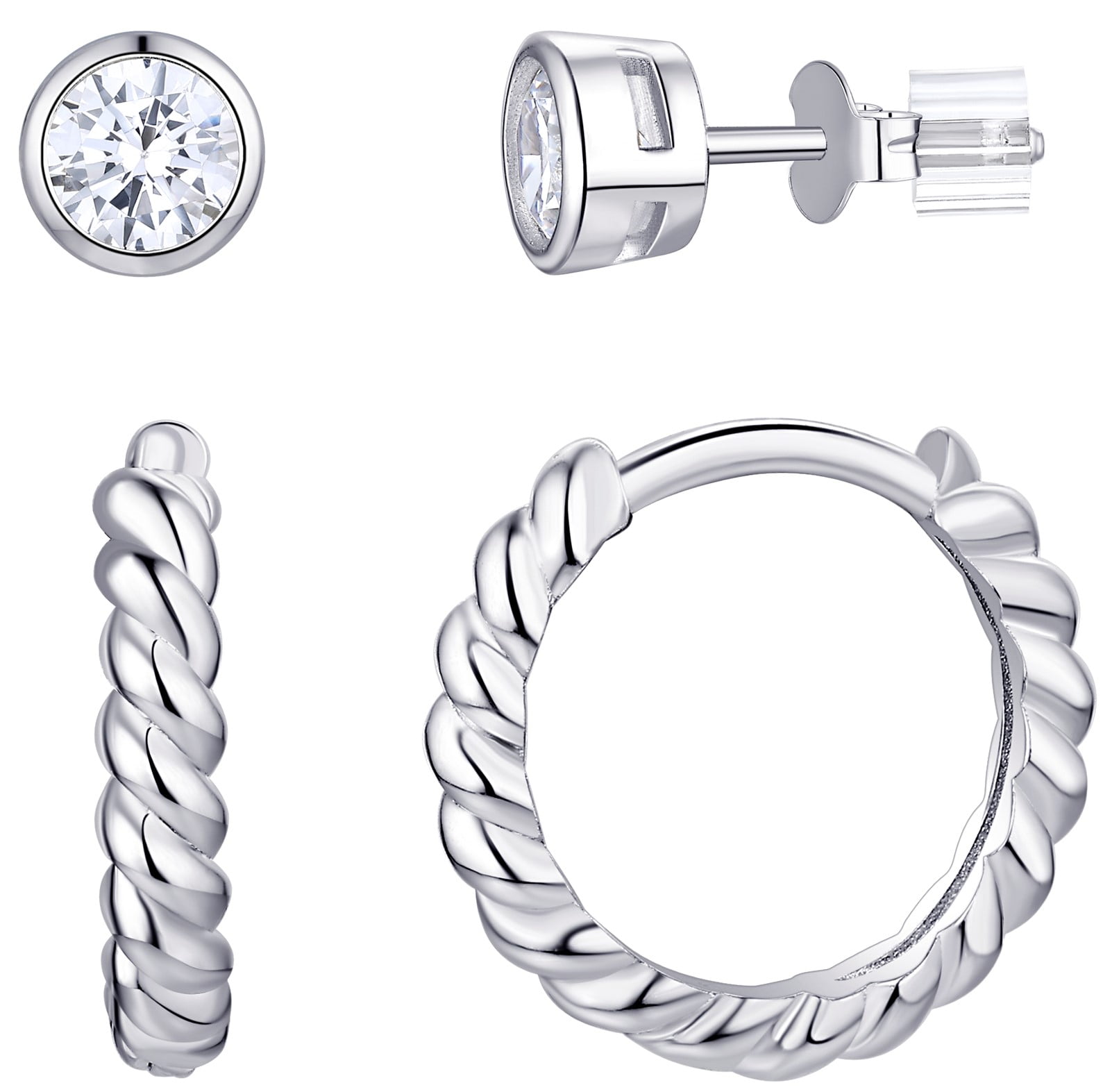 Planet Pure Women's Simulated Diamonds Earring Set in Recycled Sterling Silver
