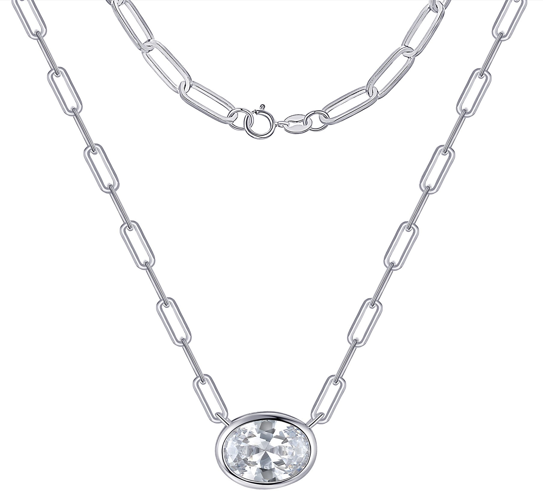 Planet Pure Women's Simulated Diamonds Oval Necklace in Recycled Sterling Silver 18"