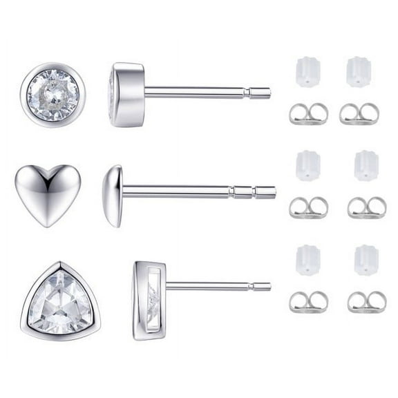 Planet Pure Women's Simulated Diamonds Stud Earring Set in Recycled Sterling Silver