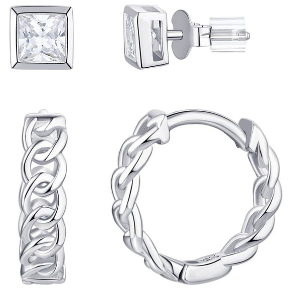 Planet Pure Women's Simulated Diamonds Earring Set in Recycled Sterling Silver