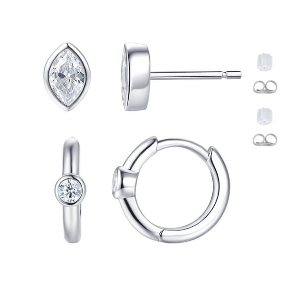Planet Pure Women's Simulated Diamonds Hoop Earring Set in Recycled Sterling Silver