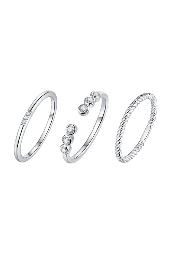 Women's Simulated Diamonds Trio Ring Set in Recycled Sterling Silver in Size 8